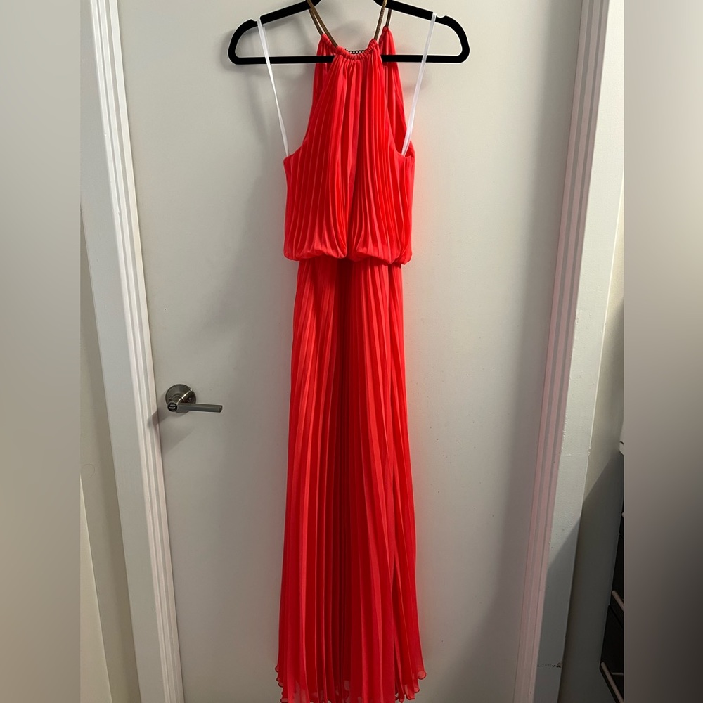 Pink pleated chiffon evening halter dress by Xscape - size 0